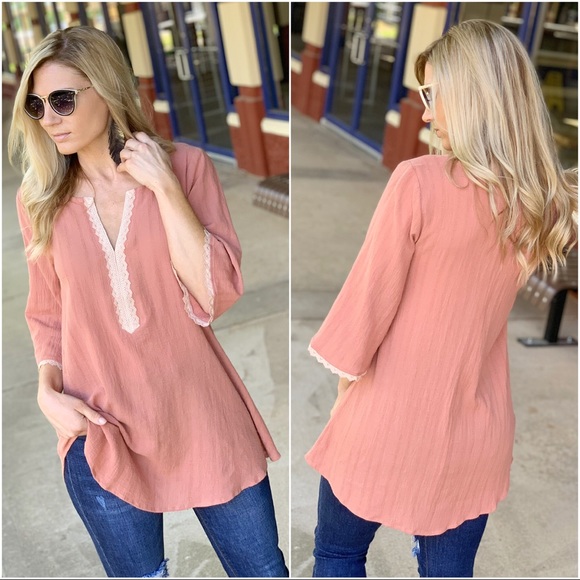 Infinity Raine Tops - ✨Restocked✨Light Marsala Lace trim Cotton tunic Infinity Raine Tops - ✨Restocked✨Light Marsala Lace trim Cotton tunic